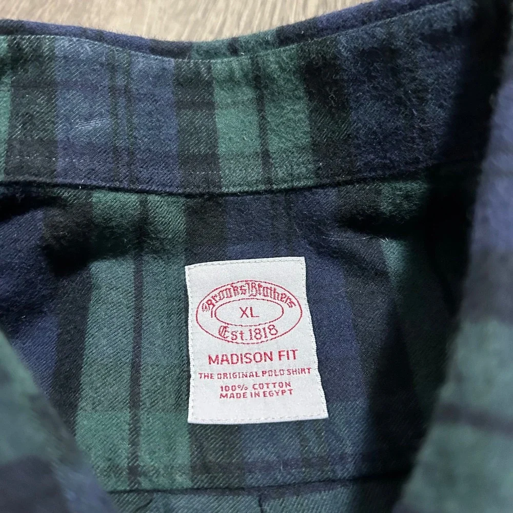 Brooks Brothers Madison Fit Shirt XL‎ Green Navy Blue Button Down Plaid Cotton